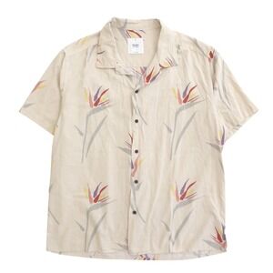 Katin Mens Short Sleeve Button Up Shirt Bird of Paradise Print Beige Medium
